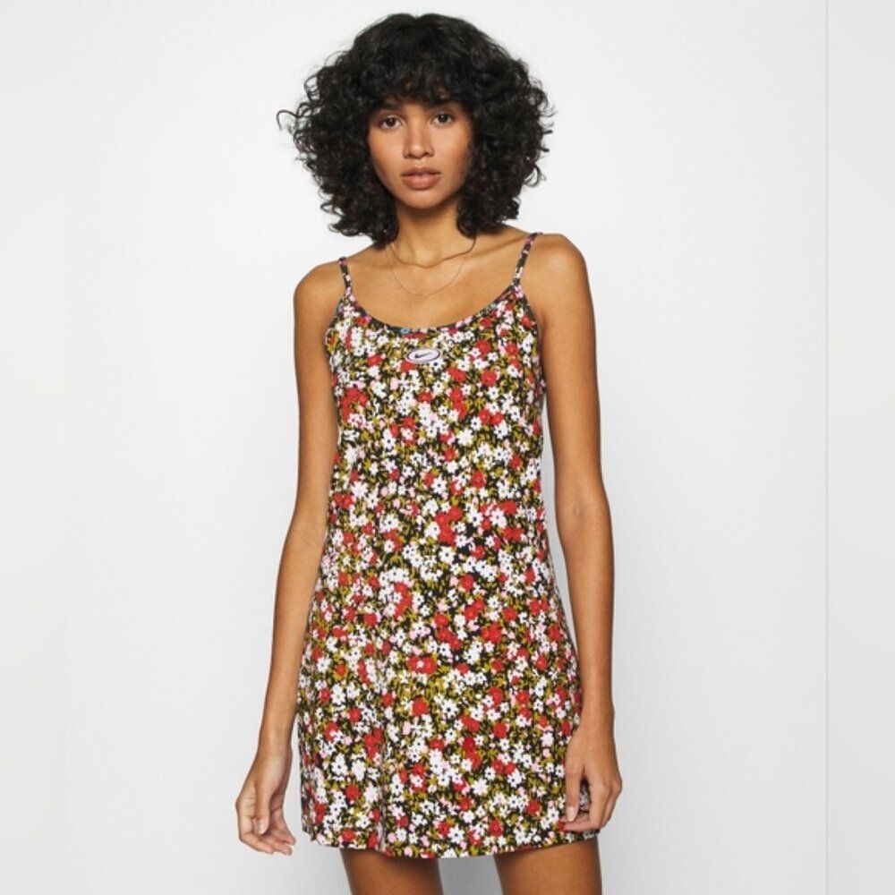 Nike Throwback Dual Ditsy Floral Print Camisole Slip Athletic Dress Size Medium